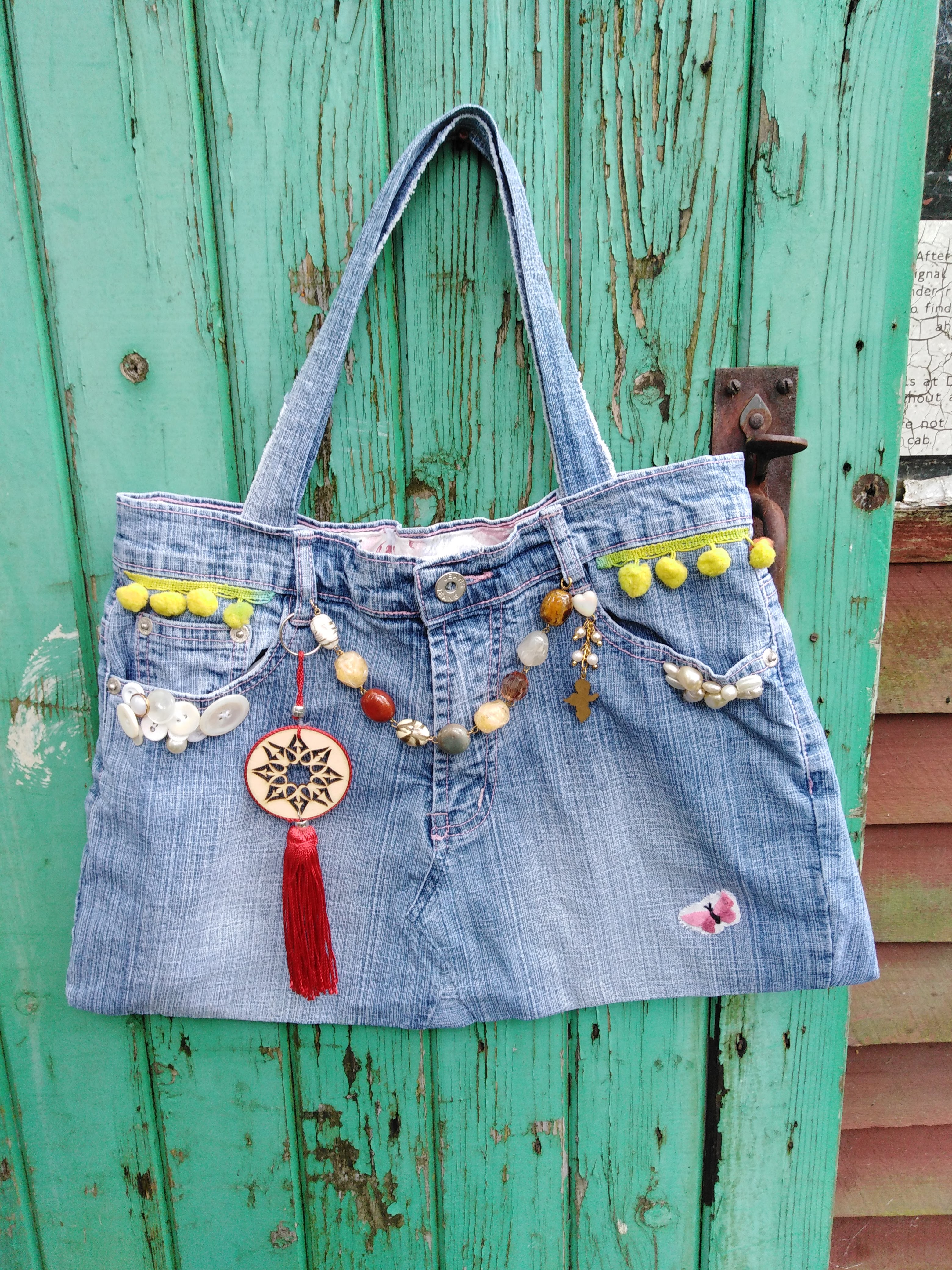 Blue Convertible Tote Bag | Upcycled Handcrafted Denim Jeans | dwij